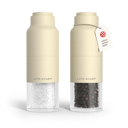 LARS NYSØM Salt and Pepper Grinder Set, Stainless Steel Manual Salt and Pepper Mills, Adjustable Ceramic Grinder, Design Spice Shakers (Almond Beige) - color: Almond Beige