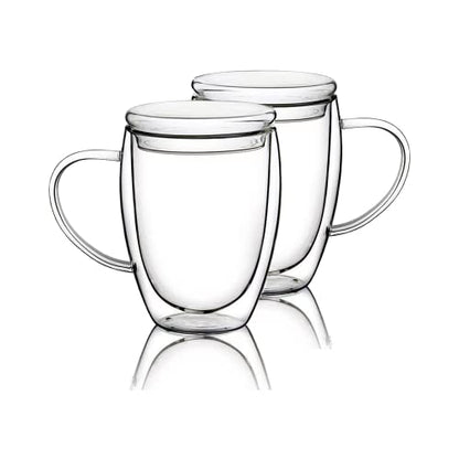 12 Oz Double Walled Glass Coffee Mugs, 2 Packs Clear Coffee Mugs with Lids Insulated Coffee Cups with Handle Perfect for Cappuccino,Tea,milk ,Espresso,Latte, Hot Beverage Set of 2 (Glass lid, 12oz) - color: 12oz