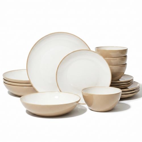 Larder & Vine Stoneware Dinnerware Set, 16 Piece, 4 Place Settings, Made in Portugal, Sand - color: Sand