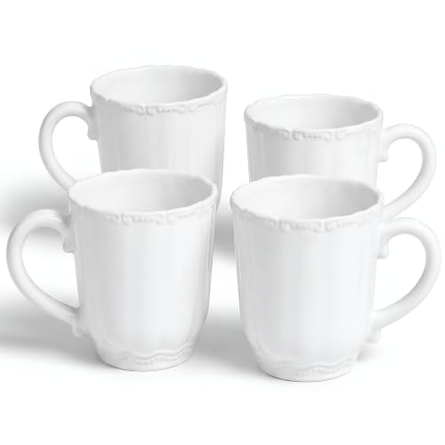 SANGO Bethany White Mugs Set of 4, 15 oz Stoneware White Coffee Mugs, Vibrant Ceramic Drinkware for Coffee, Tea or Cocoa, Durable Everyday Cups, Dishwasher & Microwave Safe, Kitchen Mug Set - color: White, size: Mug Set