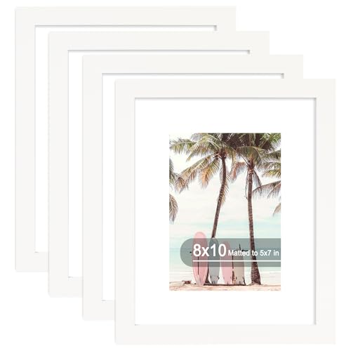 Hongkee 8x10 Picture Frame (4 Pack, White) Made of Real Glass and Wooden Frame - Display Pictures 5x7 with Mat or 8x10 Without Mat, 8 by 10 Photo Frames TableTop Display and Wall Mounting - color: White, size: 8x10 in