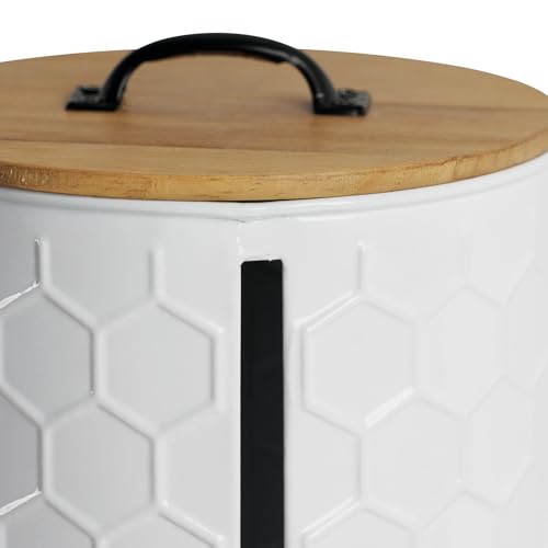 Metal Paper Towel Holder, Weighted Base with Suction Cups | White Honeycomb Pattern Embossed with Wooden Lid, Easy Tear Roll Dispenser for Kitchen Counter, Bars, Dining Tables - color: Honeycomb White