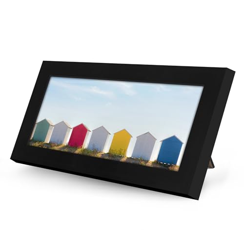 Americanflat 4x10 Picture Frame - Engineered Wood - Black | Shatter-resistant glass, wall or tabletop display with included easel, sawtooth hangers included - color: Black, size: 4x10
