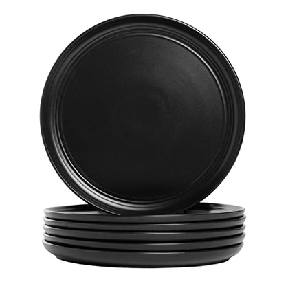 Double Line 10.5" Dinner Plate, Set of 6, Matte Black - color: Matte Black, size: Dinner Plate