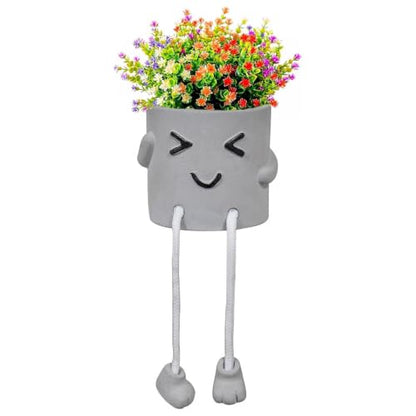 1 Pcs Cute Plant Pot, Small Planter, Succulent Planter, Flower Pot, Office, Room, Shelf, Table Decoration Planter - Squint(Plants not Included) - color: Grey Squint