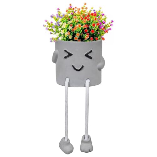 1 Pcs Cute Plant Pot, Small Planter, Succulent Planter, Flower Pot, Office, Room, Shelf, Table Decoration Planter - Squint(Plants not Included) - color: Grey Squint
