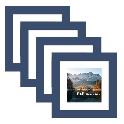 5x5 Picture Frame Set of 4 with Real Glass, Wall & Tabletop Display | Fits 4x4 with Mat or 5x5 without Mat, Crystal-Clear Viewing for Family Photos and Gallery Walls, Blue - color: Blue, size: 5x5 in