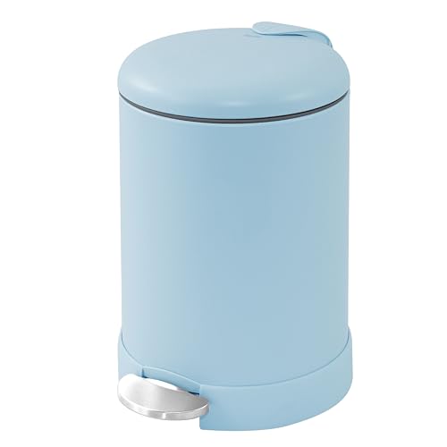 Glad Small Trash Can, 1.2 Gallon | Round Stainless Steel Garbage Bin with Soft Close Lid & Step Foot Pedal | Metal Waste Basket with Removable Inner Bucket, Blue - color: Blue