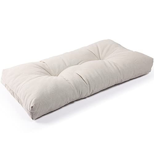 SUNROX LokGrip Non Slip Tufted Memory Foam Bench Cushion, FadeShield Water Resistant Durable Thicken Outdoor/Indoor Bench Seat Pads 27x12x4 inch, Cream - color: Cream, size: 27x12 Inch (Pack of 1)