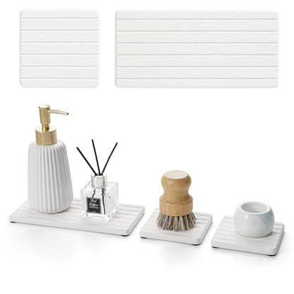 3 Pack Water Absorbent Diatomite Coasters, Stone Drying Mat for Kitchen Counter, Bathroom Sink Organizer Tray, Compact Vanity Rack, Soap Holder Caddy, Faucet Splash Guard, White 8"x3.8" - color: 3 Pack - White - 1pc of 8"x 3.8" and 2pcs of 3.8"x 3.8"