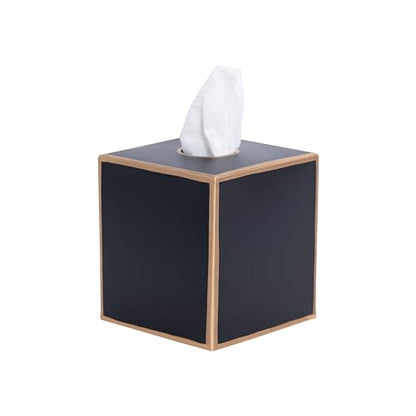 Jaye's Studio Black Tissue Box Cover, Square Metal Gold Cube for Bathroom | Matte Hand-Painted Finish, Fits Standard Facial Holders, Polished Trim, Open Bottom, Bedroom Office Desk Use - color: Black