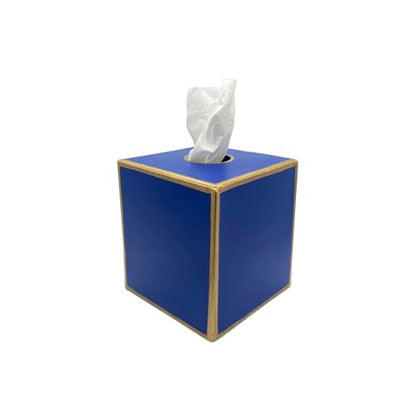 Jaye's Studio Square Tissue Box Cover, Blue Metal Gold Cube for Bathroom | Matte Hand-Painted Finish, Fits Standard Facial Holders, Polished Trim, Open Bottom, Coastal Nursery Use - color: Blue