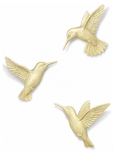 GUSFREUD 3D Hummingbird Wall Decor Set - Gold Resin Bird Wall Decor for Living Room, Bedroom and Gallery Walls - Champagne Gold - Set of 3 - color: Champagne Gold