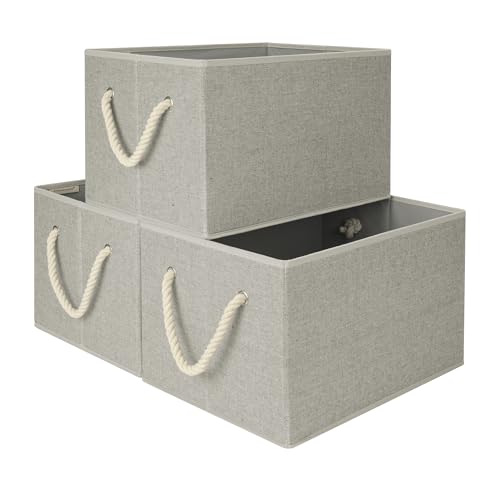 StorageWorks Storage Bins with Rope Handles, Gray, Extra Large, 3-Pack | Fabric Storage Bins for Shelves, Storage Baskets for Closet Organization, Organizer Bins for Clothes Storage - color: Gray, size: Extra Large