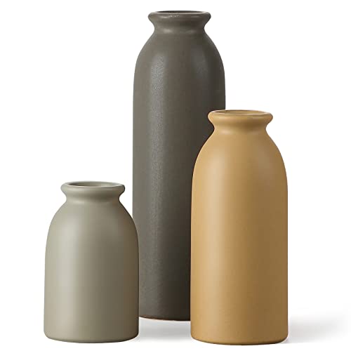 CWLWGO-Ceramic Matte Vase Set for Home Decor, Modern and Minimalist Decorative Flower Vases, Kitchen Living Room Table Centerpiece Decoration, Mantel Entryway Bookshelf Decor（Matte Multi） - color: Morandi.colored