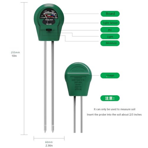 Soil Meters,Soil Test Kit, 3-in-1 Soil Moisture Tester, Soil PH Sunlight Meter for Plants Garden Lawn Farm Indoor Outdoor Use