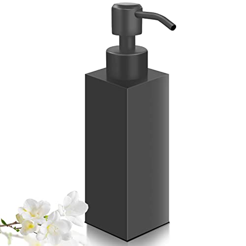 Black Soap Dispenser, Matte Black Stainless Steel, Rust-Proof Liquid Hand Dish Dispenser for Bathroom & Kitchen, 8.5 Oz Refillable Countertop Lotion Bottle (Square) - color: Square-black