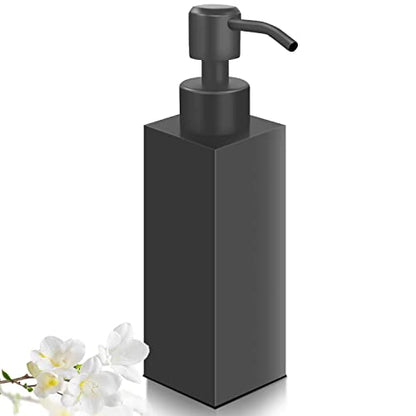 Black Soap Dispenser, Matte Black Stainless Steel, Rust-Proof Liquid Hand Dish Dispenser for Bathroom & Kitchen, 8.5 Oz Refillable Countertop Lotion Bottle (Square) - color: Square-black