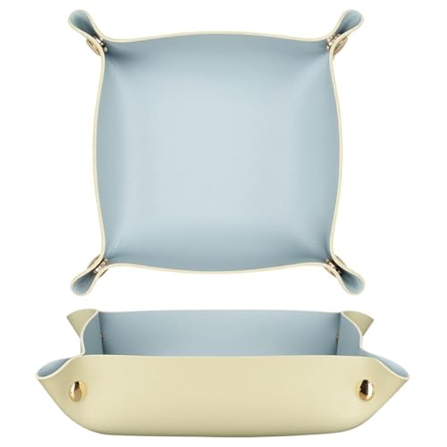 2 pcs Key Tray Jewelry Tray Leather Valet Tray for entryway Table Leather Desk Organizer Catch All Trays Candy Holder Sundries Tray Desk Catchall Travel Dish Plate (Blue) - color: Blue