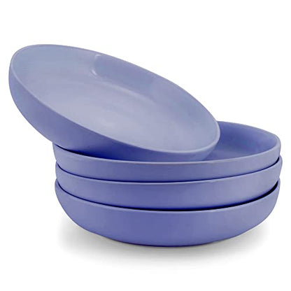 Elanze Designs Bistro Glossy Ceramic 8.5 inch Shallow Pasta Dinner Bowls Set of 4 - Perfect for Everyday uses from Italian Style Pasta to Caesar Salad, and Ramen to Pho, Violet Purple - color: Violet Purple, style: 8.5 inch Dinner