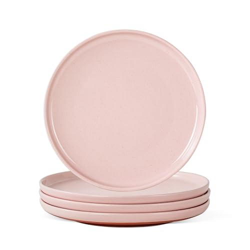 Ceramic Salad Plates Set, 8 Inch, Set of 4, Elegant Pink | Stoneware, Dishwasher & Microwave Safe, Small Dinner Plates, For Cake, Fruits, Waffle, Pasta, Salad - color: Pink, size: Salad Plates Set (4PCS)