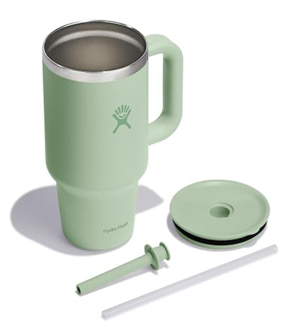 Hydro Flask 32 Oz Travel Tumbler with Handle, Lid and Straw - Insulated Stainless Steel in 32 Oz Aloe Green - color: ALOE, size: 32 Ounces