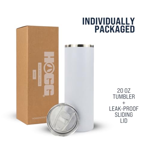 Hogg 20 oz Skinny - White, Powder Coated Tumblers for Laser Engraving, Engravable Tumblers Bulk, Stainless Steel Cups Bulk, Insulated Cups with Lids - color: White
