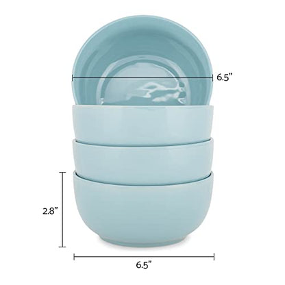 Elanze Designs Bistro Glossy Ceramic 6.5 inch Dinnerware Bowls Set of 4 - Perfect for Everyday uses from Soup, Pasta, Salad, Cereal, Ice cream, Ramen and Pho, Ice Blue - color: Ice Blue, style: 6.5 inch Soup