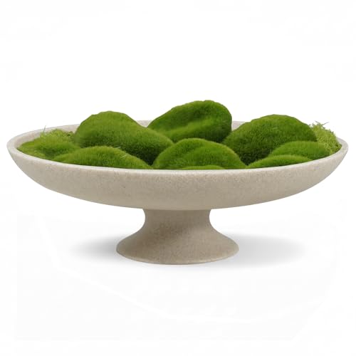 Decorative Fruit Bowl for Home Decor, Includes Moss Decor | Stylish accent for coffee table, entryway, kitchen counter, centerpiece, keys, candy or whole fruit - color: Beige-ST, size: 11.45" round x 3.8"H
