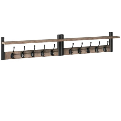 47.2" Coat Rack Wall Mount with Shelf and 10 Hooks, Silver Gray UHWS004Y-2 | 2 Pack Coat Hooks Wall Mount, Wood Wall Mounted Coat Rack with Hooks, Coat Hanger Wall Mount, Wall Hooks for Hanging - color: Silver Gray