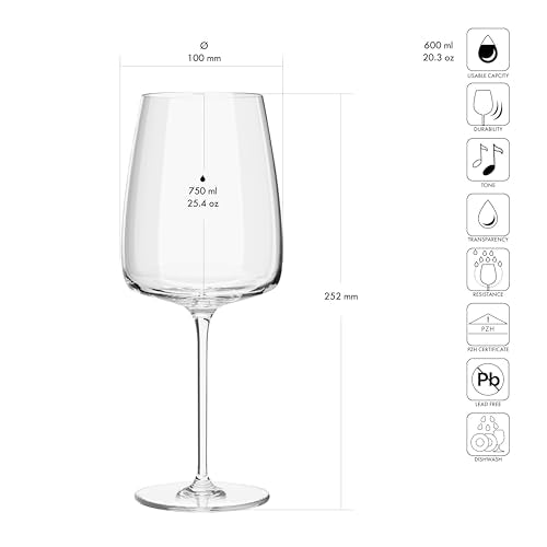 Krosno Red Wine Glasses Set of 4, 20.3 oz, Modern Collection | Large White Wine Glasses, Rosé, Cocktails, Aperol, Water, Lead-Free Crystal, Dishwasher Safe, Idea Reaglo - size: 25.4 fl oz (Set of 4)