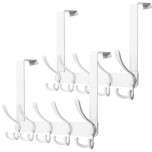 SKOLOO Over The Door Hook - for Doors up to 1-3/4'' Thickness, Pack of 2, Metal Door Hanger with 5 Triple Hooks, Over The Door Hanger for Coats, Hats,Towels, White, Assembly Required - color: White, size: 2 Pack