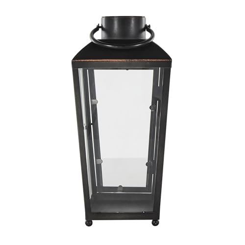 Deco 79 Metal Indoor Outdoor Candle Lantern Modern Lantern Candle Holder with Gold Accents, Lantern 7" x 8" x 16", Black - size: 7" x 8" x 16"