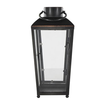 Deco 79 Metal Indoor Outdoor Candle Lantern Modern Lantern Candle Holder with Gold Accents, Lantern 7" x 8" x 16", Black - size: 7" x 8" x 16"