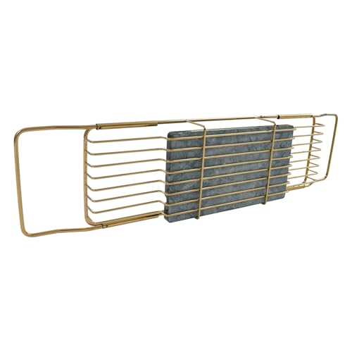 Expandable Bathtub Tray Caddy for Luxury Bath, Extra Wide Acrylic Tub Tray with Natural Marble Board, Waterproof Bath Tub Shelf for Phone, Wine, Book, Tablet Stand - Ideal Home Spa (Gold, Green) - color: Gold, Green