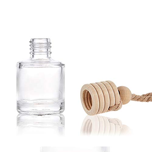 10 Packs Car Hanging Diffuser Empty Glass Perfume Bottles Air Freshener Diffuser Bottle Pendant Oil Fragrance Aromatherapy Bottle Ornament Decor (round)