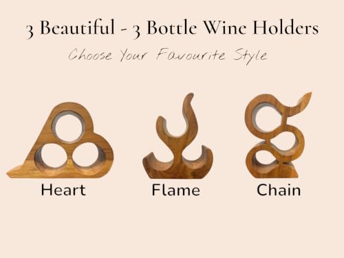 Handmade Solid Acacia Wood Wine Bottle Holder, 3-Bottle Chain Wine Rack, Rustic Countertop Wine Storage, Decorative Home Bar Display - size: 3-Bottle