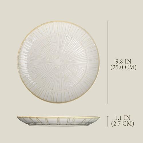 9.8-inch Ceramic Dinner Plate Set of 4, Ceramic Salad Plate Set, Retro Cream-Style Dinner Plate,Suitable for salads, appetizers, snacks, and sushi，Oven and dishwasher safety (White 2) - color: White 2