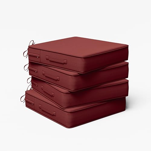 Outdoor Chair Cushion 19 x 19 x 4 Inches Patio Furniture Outdoor Waterproof Seat Cushion, Patio Chair Cushion with Handles and Ties, Square Dining Chair Cushion Set of 4, Burgundy - color: Burgundy, size: 19×19×4 in