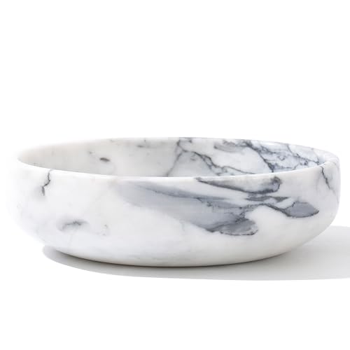 6.7" Decorative Bowl - Natural Marble Key Bowl & Centerpiece (White & Grey) - color: White&Grey