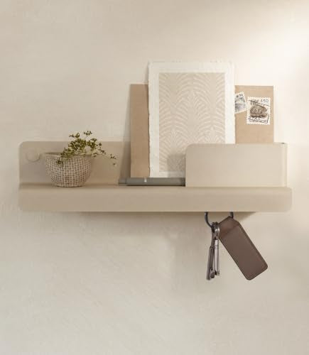 Kazai. Key Holder for Wall 'Holmsen' | Minimalist Key Hooks Design from Berlin | Modern Key Hanger with Metal Shelf | Key Hook Wall Mounted as Hallway Furniture | Sand Taupe - color: Sand Taupe, size: 13 inches