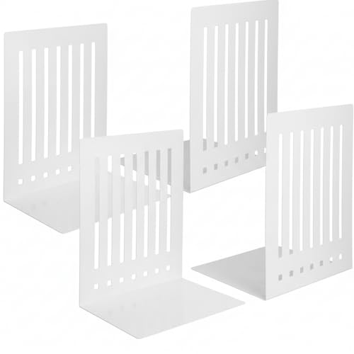 4 Pcs 10 Inch Heavy Duty Bookends Non-Skid Base Large Heavy Duty Book Ends Stopper for Office Books Vinyl Records Shelves Binders (White) - color: White, size: 10 Inch