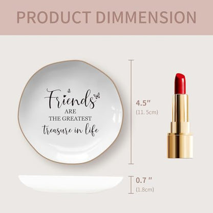 Friend Birthday Gifts for Women – Ceramics Jewelry Tray | Friends are The Greatest Treasure in Life – Friendship Gifts for Women, Friend Gift – Ceramic Ring Dish - color: Gold edging circle