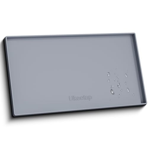ukeetap 37" x 22" Extra Thick Silicone Mat Waterproof with Raised Edge, Under Sink Mat for Kitchen & Bathroom, Kitchen Cabinet Liner, Multi-Purpose for Storage & Protection, Gray - color: Gray, size: 37"L x 22"W
