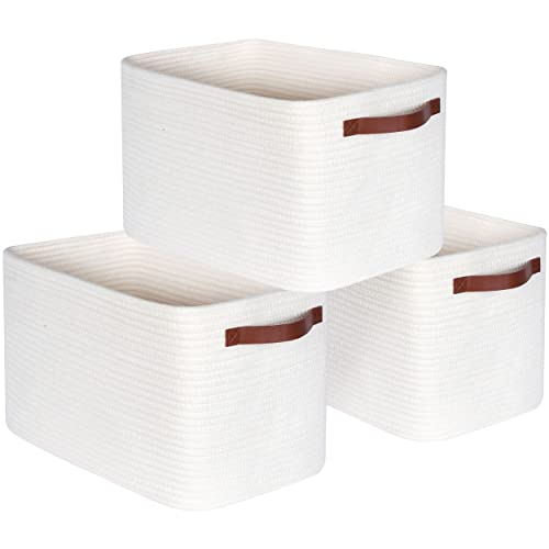 3-Pack Decorative Woven Storage Baskets for Shelves, Cube Bin Box for Organizing Books, Shoes, Dog Toys, Pantry Closet and Living Room Organizer, Creamy White - color: Creamy White