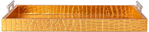 American Atelier Alligator Tray with Metal Handles, Gold - color: Gold