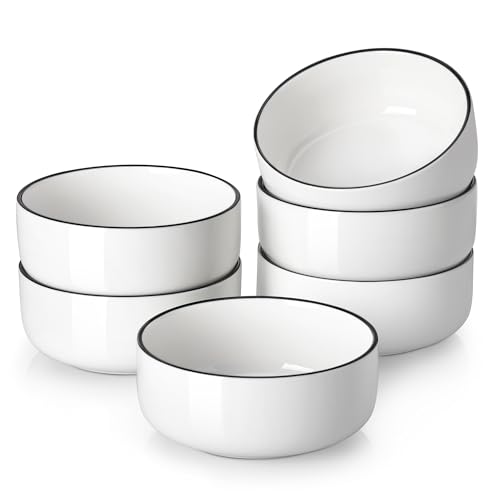 MALACASA 24 OZ Ceramic Bowls Set of 6, Soup Cereal Bowls, Black Rim | Porcelain Bowls for Breakfast, Cereal, Soup, Oatmeal, Yogurt, Microwave, Oven, Dishwasher Safe for Daily Use, Series LUNA - color: Ivory White-Black Rim, size: 6 Pcs