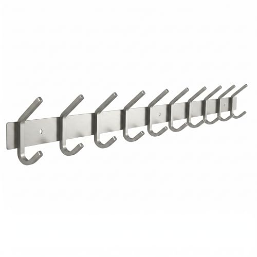 Coat Rack Wall Mount – Brushed Nickel 30 Inch Stainless Steel Hook Rail with 10 Heavy Duty Double Coat Hooks – Wall Mounted Coat Hanger for Entryway, Bathroom, Bedroom, Towel, Hat Organizer - color: Silver, size: 10 Hooks - 1 Pack