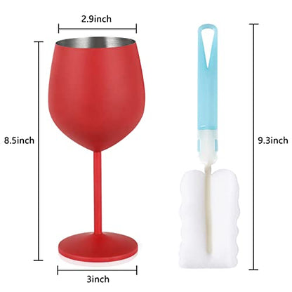 Lifecapido Stainless Steel Wine Glasses Set of 4, 18oz Stainless Steel Wine Goblets, Metal Wine Glasses with Cup Brush for Party Office Wedding Anniversary, Great for Red White Wine, Black and Red - color: Black and Red