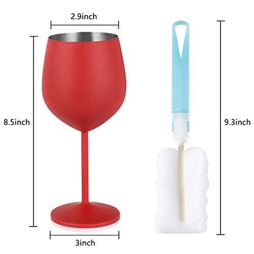 Lifecapido Stainless Steel Wine Glasses Set of 4, 18oz Stainless Steel Wine Goblets, Stemmed Metal Wine Glasses with Cup Brush for Party Office Wedding Anniversary, Great for Red White Wine (Red) - color: Red